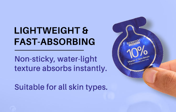 DERMDOC 10% Vitamin C Face Serum Glow Pods (Pack of 20 * 0.5 ml Each) (10 ml) | Potent Face Serum Sachets | Travel-Friendly | Brightening | Fights Dark Spots, Pigmentation & Dull Skin | Serum For Acne
