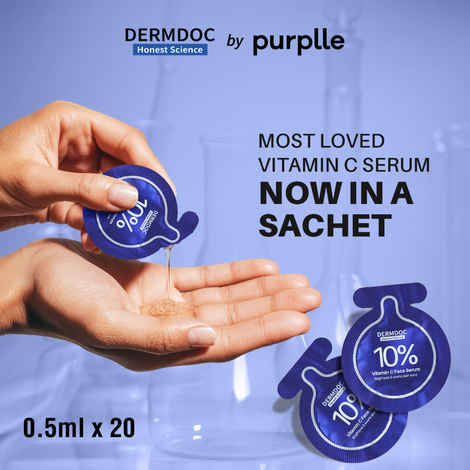 DERMDOC 10% Vitamin C Face Serum Glow Pods (Pack of 20 * 0.5 ml Each) (10 ml) | Potent Face Serum Sachets | Travel-Friendly | Brightening | Fights Dark Spots, Pigmentation & Dull Skin | Serum For Acne