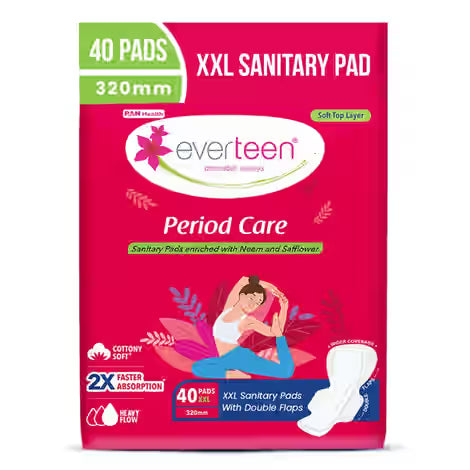 Everteen XXL Sanitary Napkin Pads with Cottony-Soft Top Layer – Enriched with Neem and Safflower – 40 Pads, 320 mm