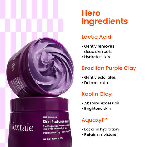 Foxtale Skin Radiance Mask – Ubtan & Clay Mask with Lactic Acid, Brazilian Purple Clay & Kaolin Clay – 75 gm