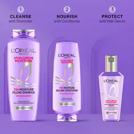 L’Oréal Paris Hyaluron Power Trio – Hydrating Hair Care Combo (Shampoo 340 ml, Conditioner 180 ml & Hair Serum 80 ml)