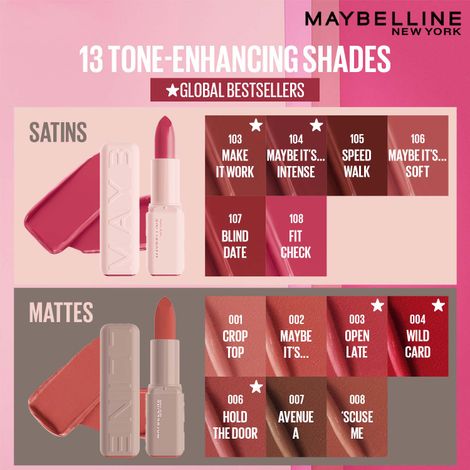 Maybelline New York Serum Lipstick Matte – 8HR Weightless Hydration, Bold Color (Pink 003 – Open Late) – 4.5 gm