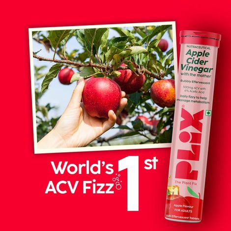 Plix Apple Cider Vinegar Effervescent for Weight Loss, Gut Health & Metabolism – 15 Tablets