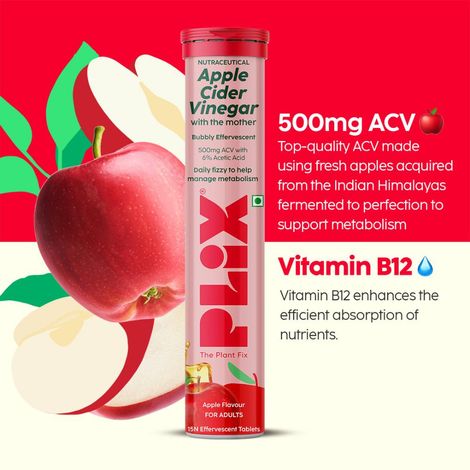 Plix Apple Cider Vinegar Effervescent for Weight Loss, Gut Health & Metabolism – 15 Tablets