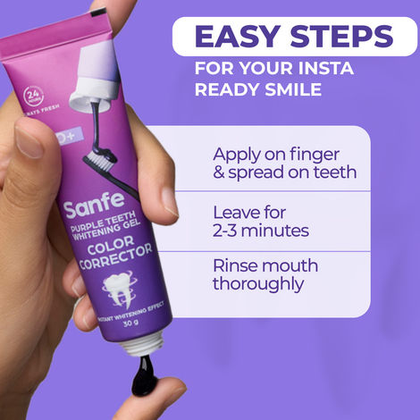 Sanfe Purple Teeth Whitening Gel – Instant Stain Removal & Brightening, 30 gm
