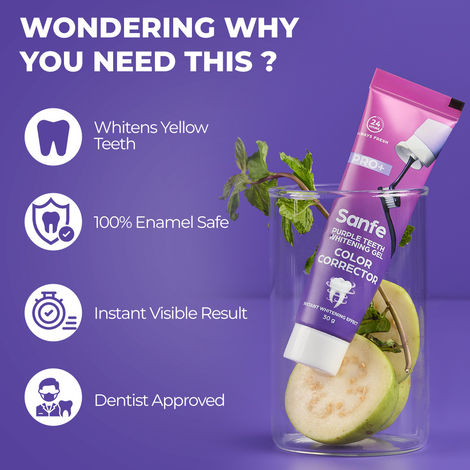 Sanfe Purple Teeth Whitening Gel – Instant Stain Removal & Brightening, 30 gm