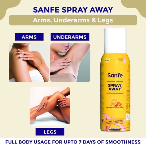 Sanfe Spray Away Hair Removal Spray – Full Body Use (Bikini, Legs, Arms & Underarm), 100 ml